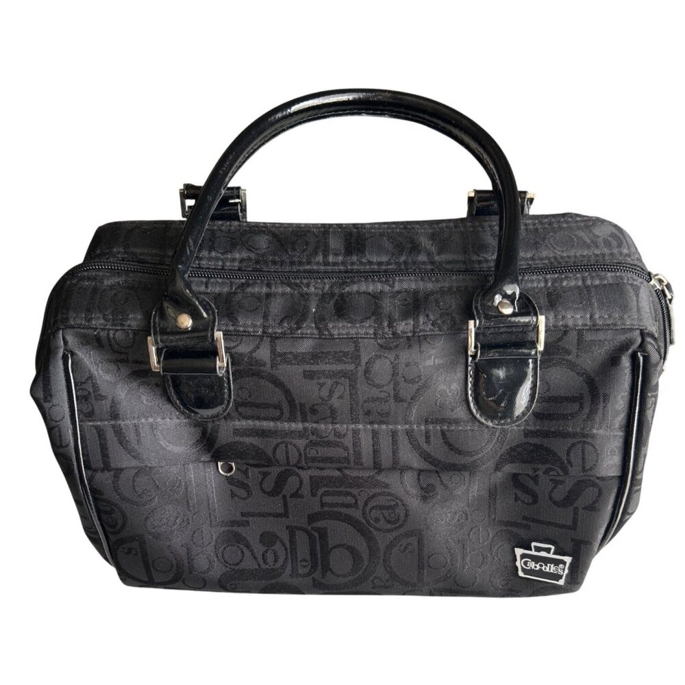Caboodles Black Signature Print Travel Makeup Cosmetic Bag With Pink Interior